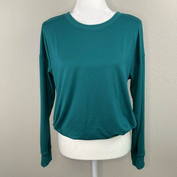 Bally Total Fitness Green Long Sleeve Cut Out Drawstring Back T-Shirt Medium - Picture 10 of 10